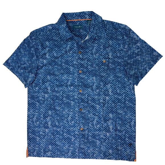 Caribbean Joe Men’s L Blue Ocean Print Short Sleeve Button Down Shirt - Picture 1 of 4